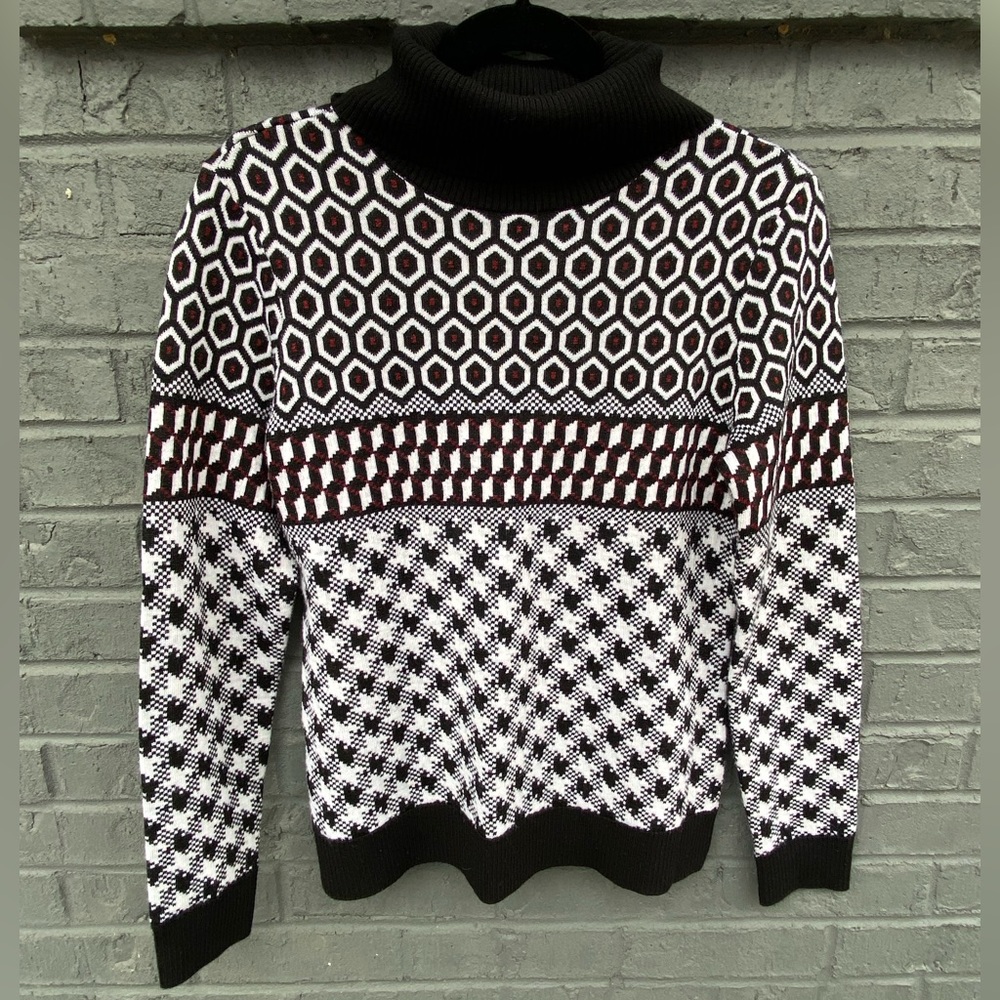 Women’s Brooks Brothers Extra Fine Merino Wool Turtleneck Houndstooth Geo Print